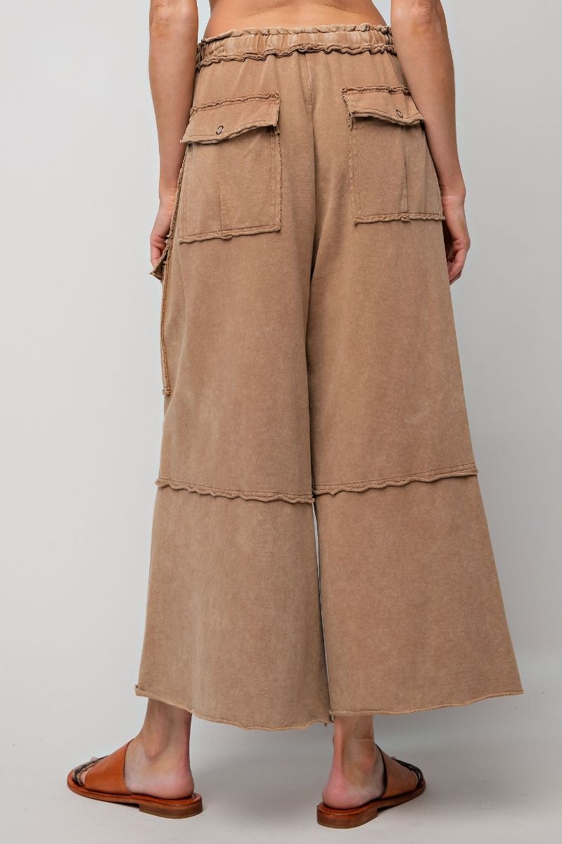 Mineral Washed Cargo Pants - Wide Leg Silhouette - Latte