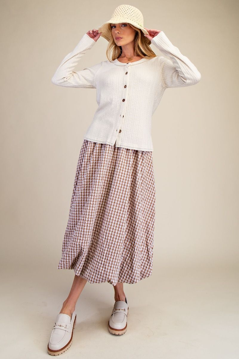 Easel Gingham Bubble Hem Midi Skirt