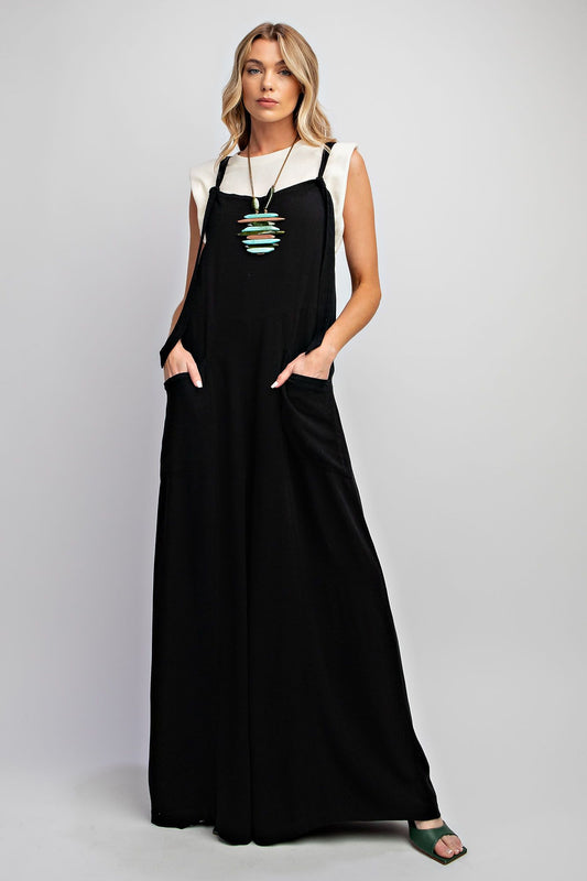 Poly Linen Wide Leg Jumpsuit Pants - Plus