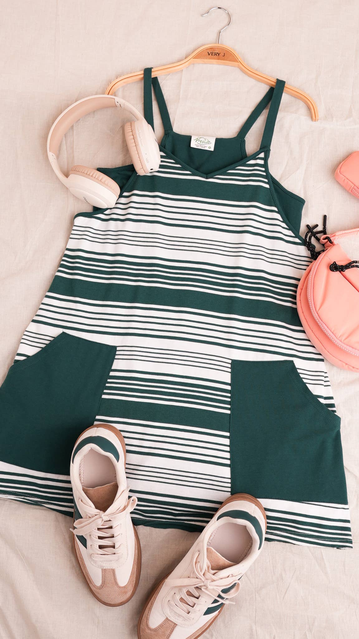 ND31600-Comfy Striped Knit Mini Dress W/ Shorts Inside - Buttercup Lynne Boutique