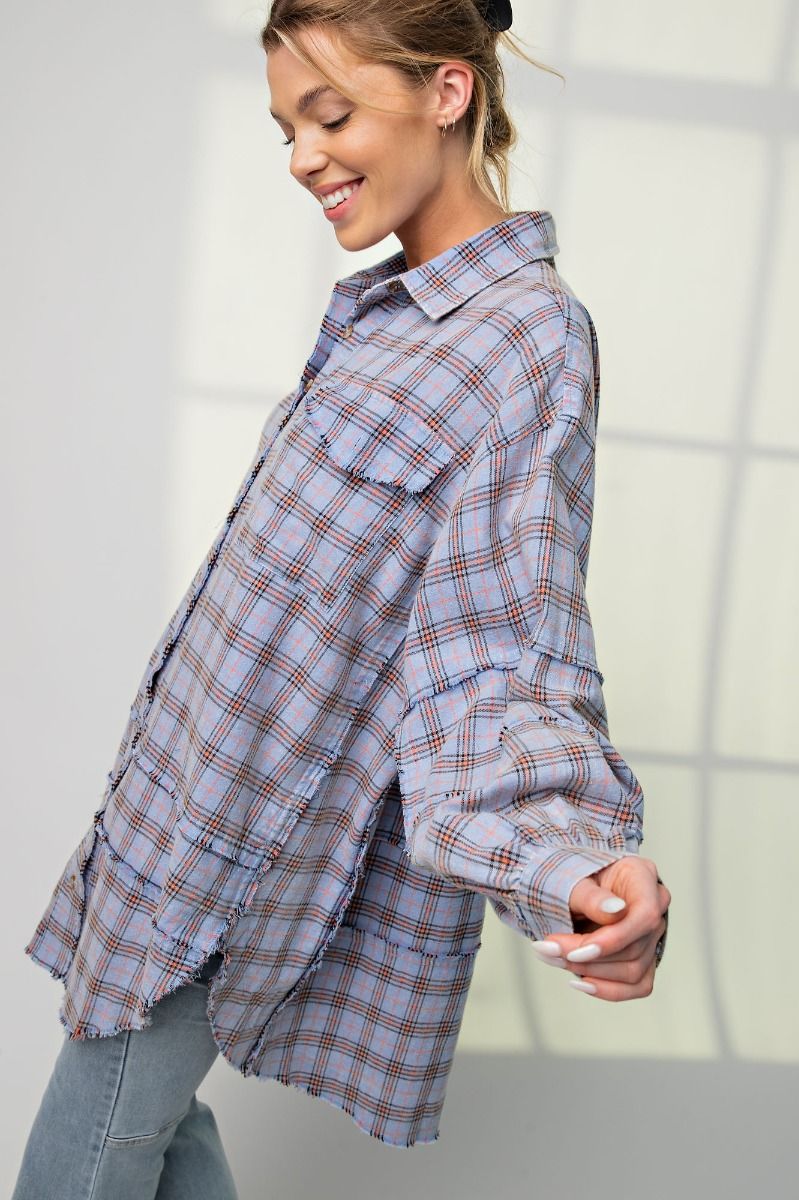 Looking at you Loose Fit Plaid Shirt - Oversized - Periwinkle