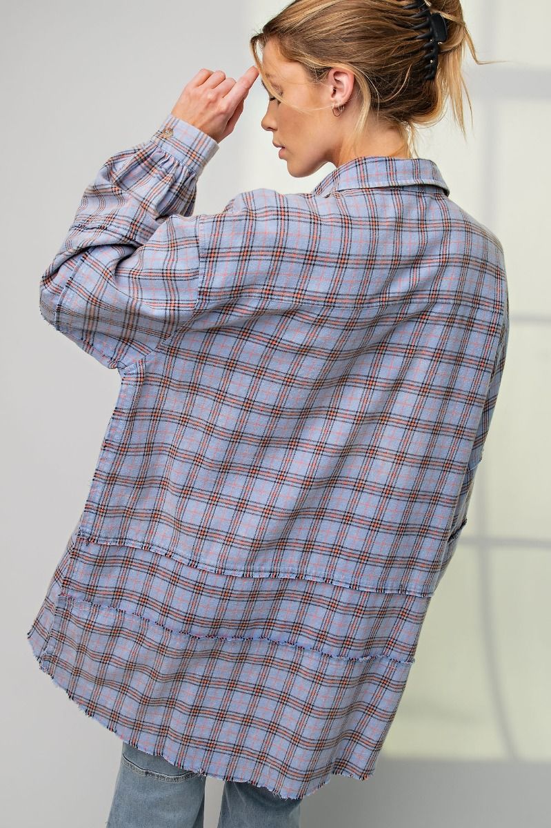 Looking at you Loose Fit Plaid Shirt - Oversized - Periwinkle