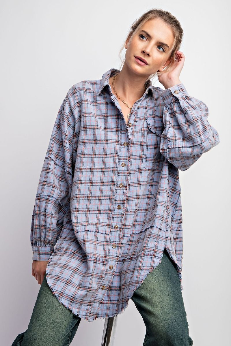 Looking at you Loose Fit Plaid Shirt - Oversized - Periwinkle