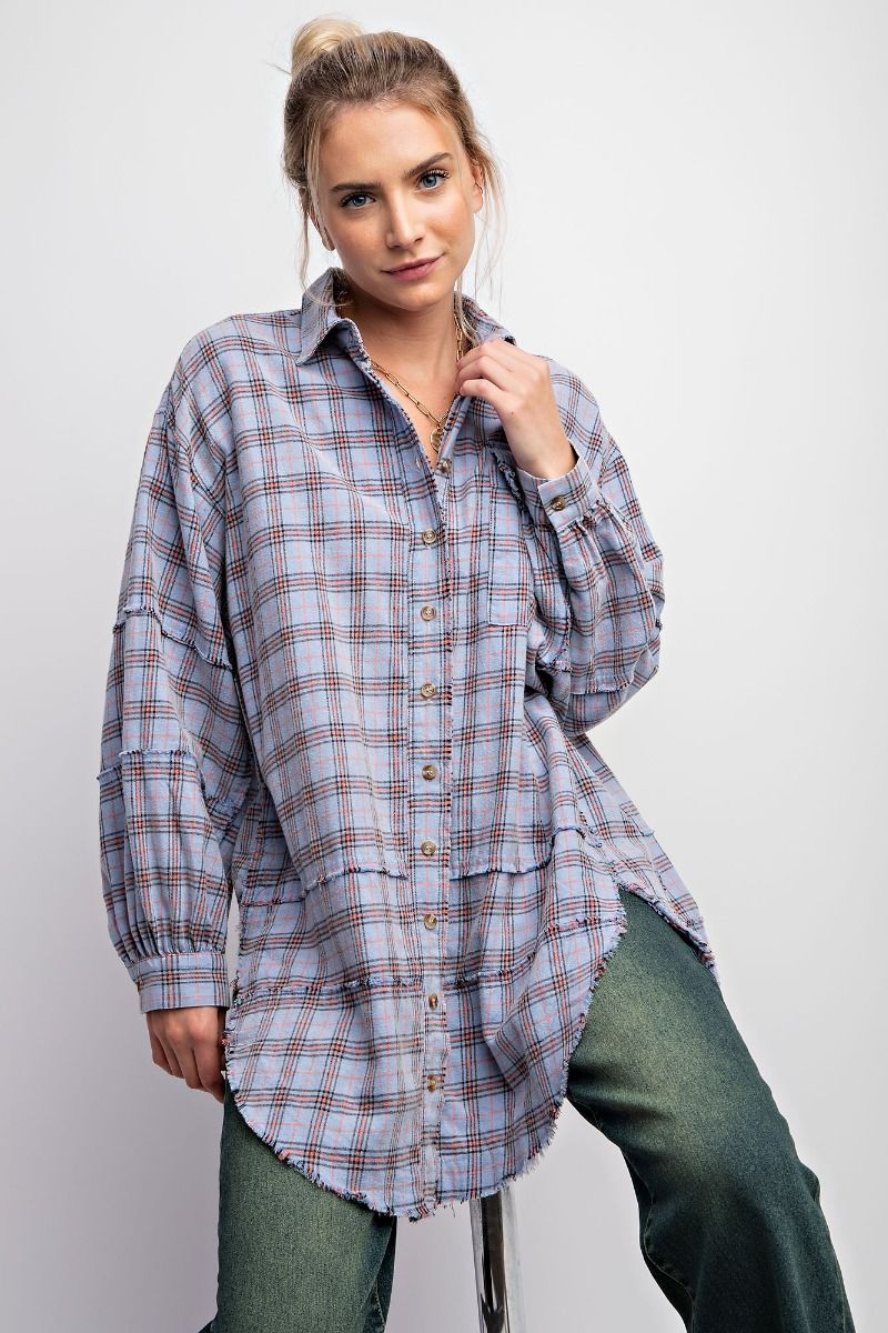 Looking at you Loose Fit Plaid Shirt - Oversized - Periwinkle