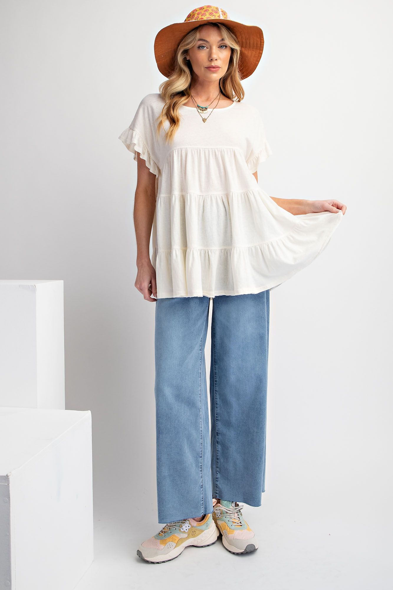 Short Sleeve Slub Tunic in Ivory