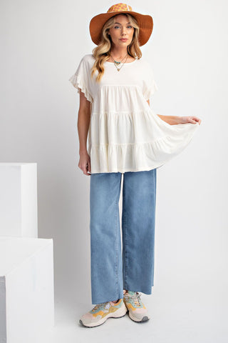 Short Sleeve Slub Tunic in Ivory - Buttercup Lynne Boutique