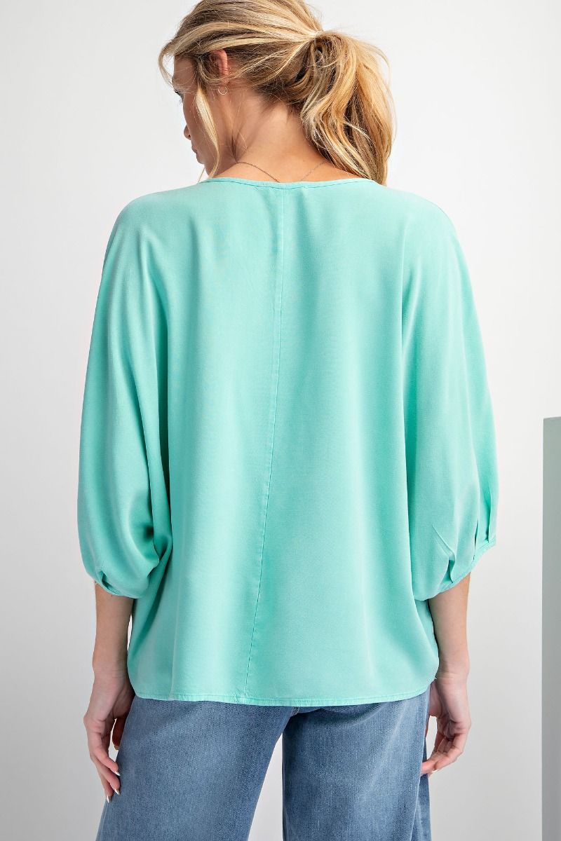 Easel Oversized Pleated V-Neck Dolman Top - Buttercup Lynne Boutique