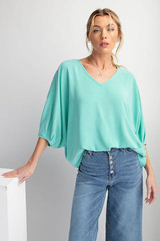 Easel Oversized Pleated V-Neck Dolman Top - Buttercup Lynne Boutique