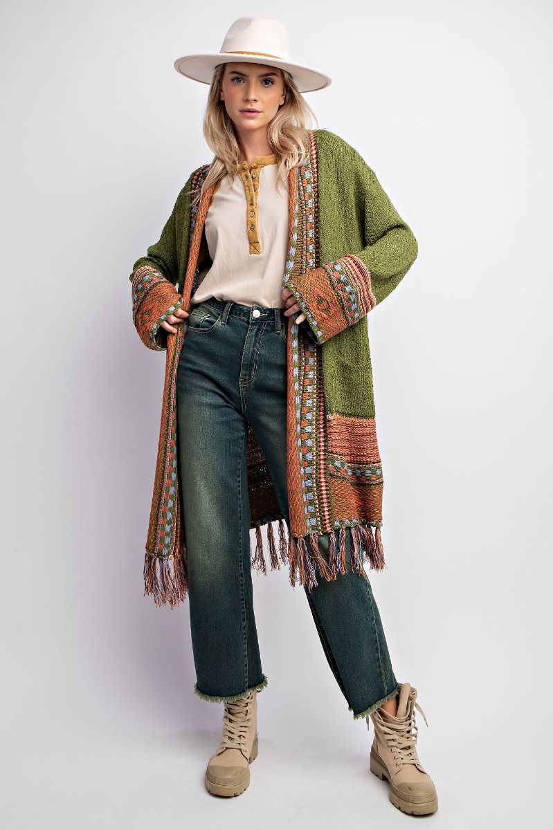 Ethnic-Inspired Cardigan Sweater - Regular Size