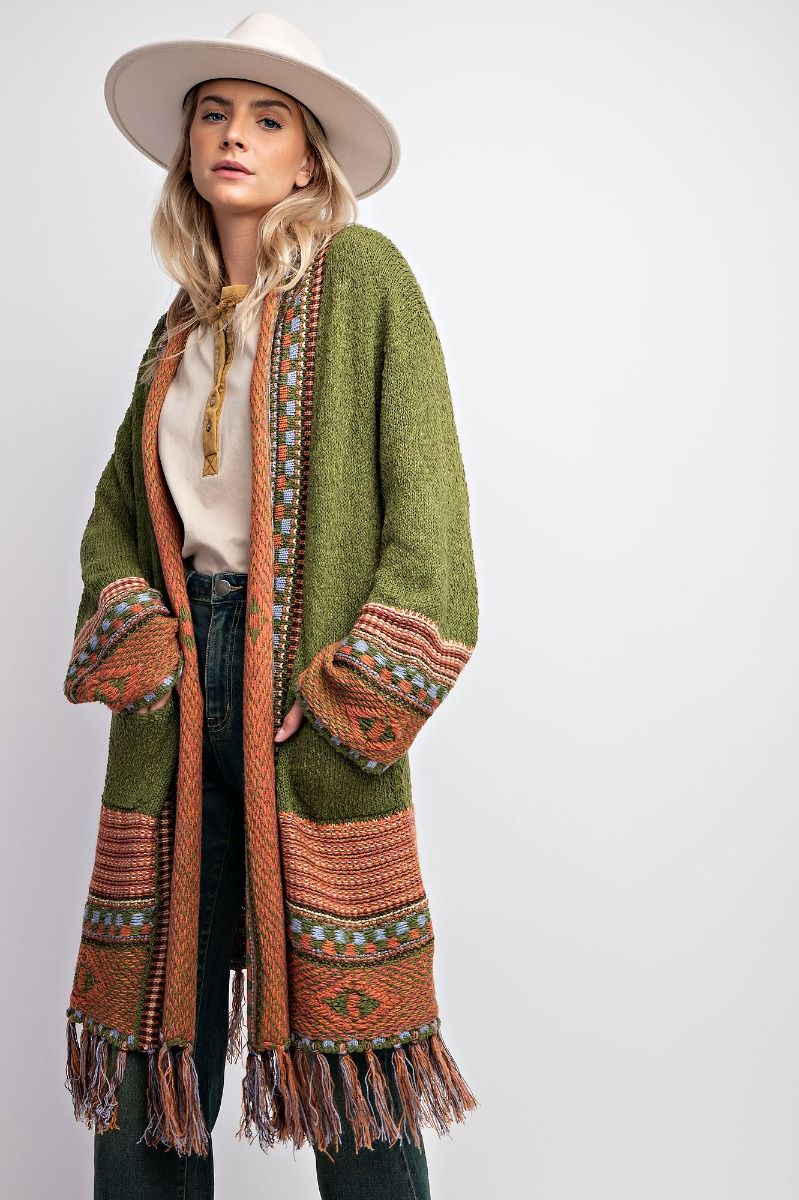 Ethnic-Inspired Cardigan Sweater - Regular Size