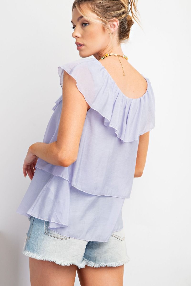 Easel Ruffled Cap Sleeve Top - Buttercup Lynne Boutique