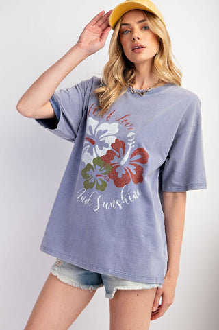 Easel Hawaiian Floral Oversized Cotton Tee - Buttercup Lynne Boutique