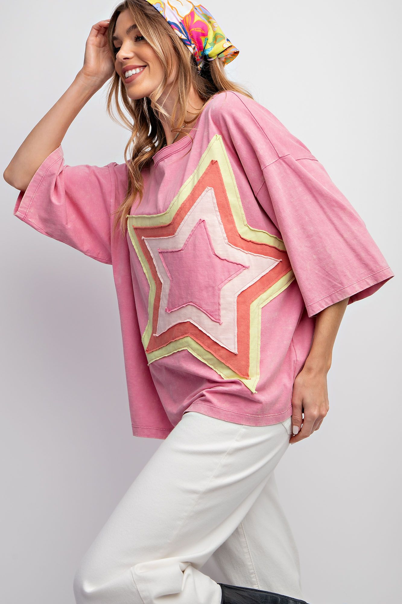 Star Patch Mineral Washed Knit Top - Cotton Candy - Regular and Plus