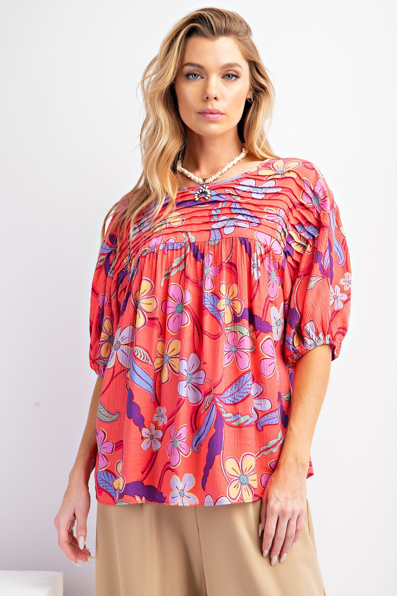 Peach Blossom Pintuck Tunic