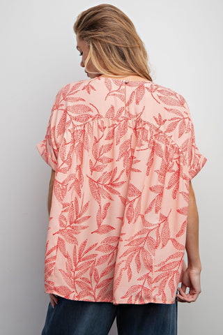 Easel Leaf Print Babydoll Tunic - Buttercup Lynne Boutique