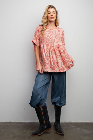 Easel Leaf Print Babydoll Tunic - Buttercup Lynne Boutique