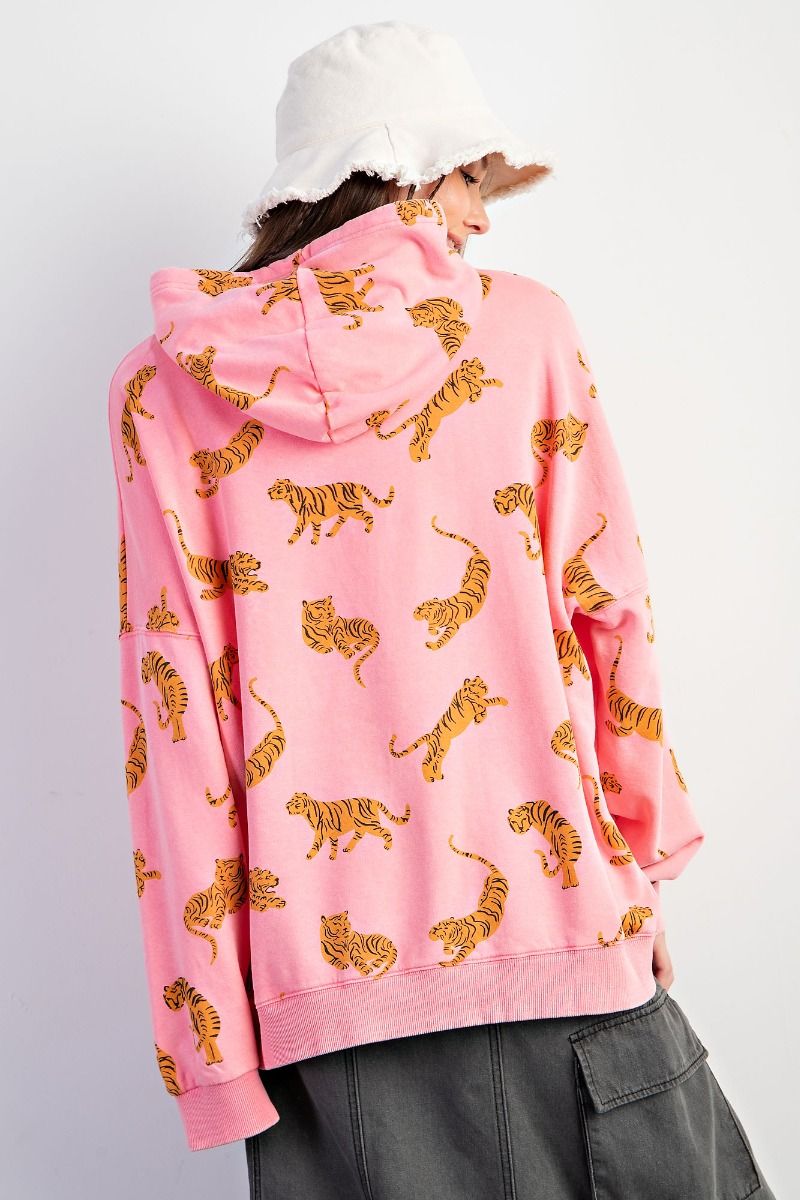 Tiger Pink Washed Terry Hoodie Pullover - Regular and Plus