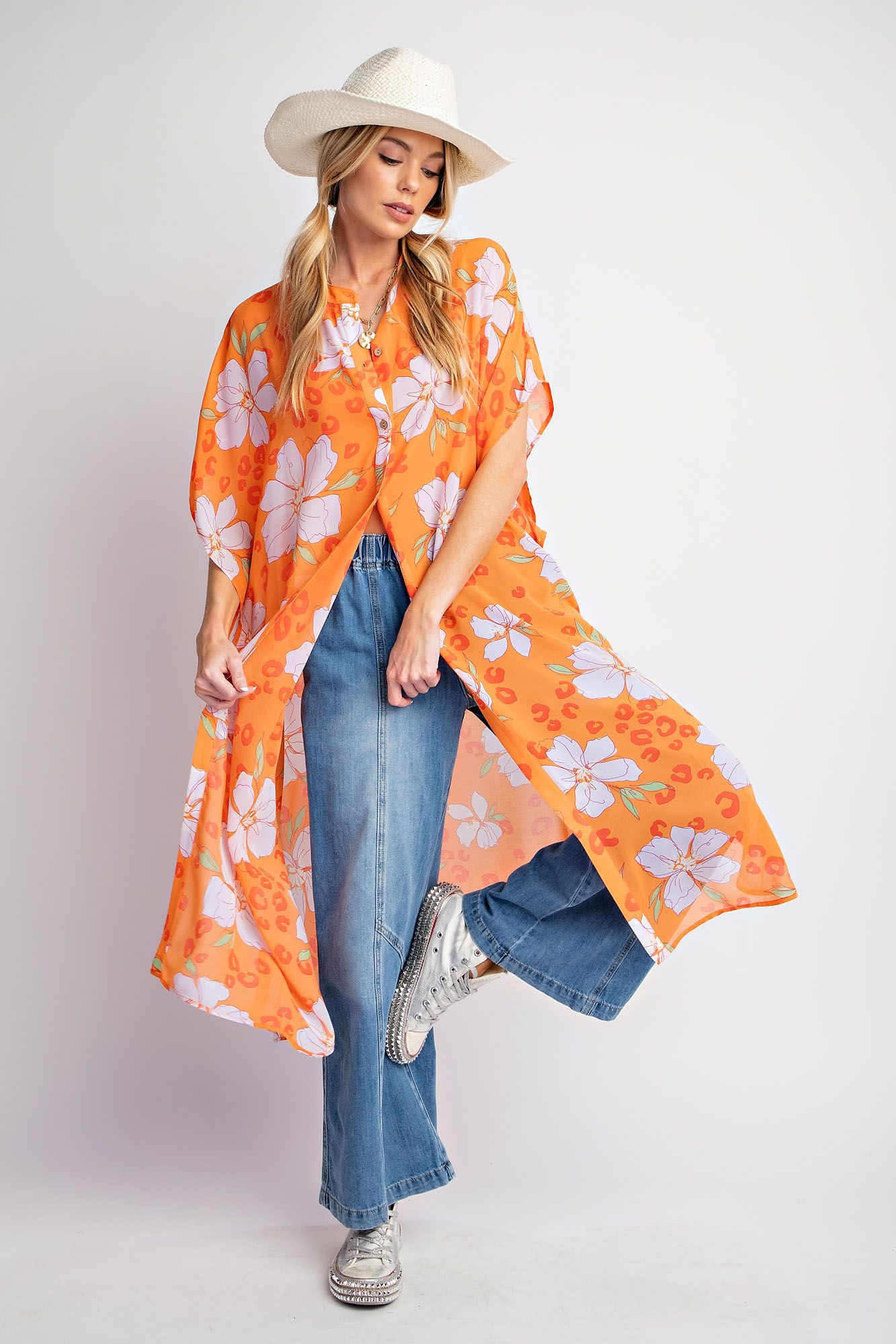 Easel Bloom & Breeze Chiffon Duster - Buttercup Lynne Boutique