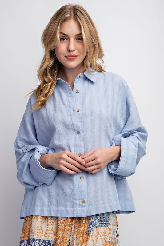 Voile Button Down Top - Plus Size - Periwinkle