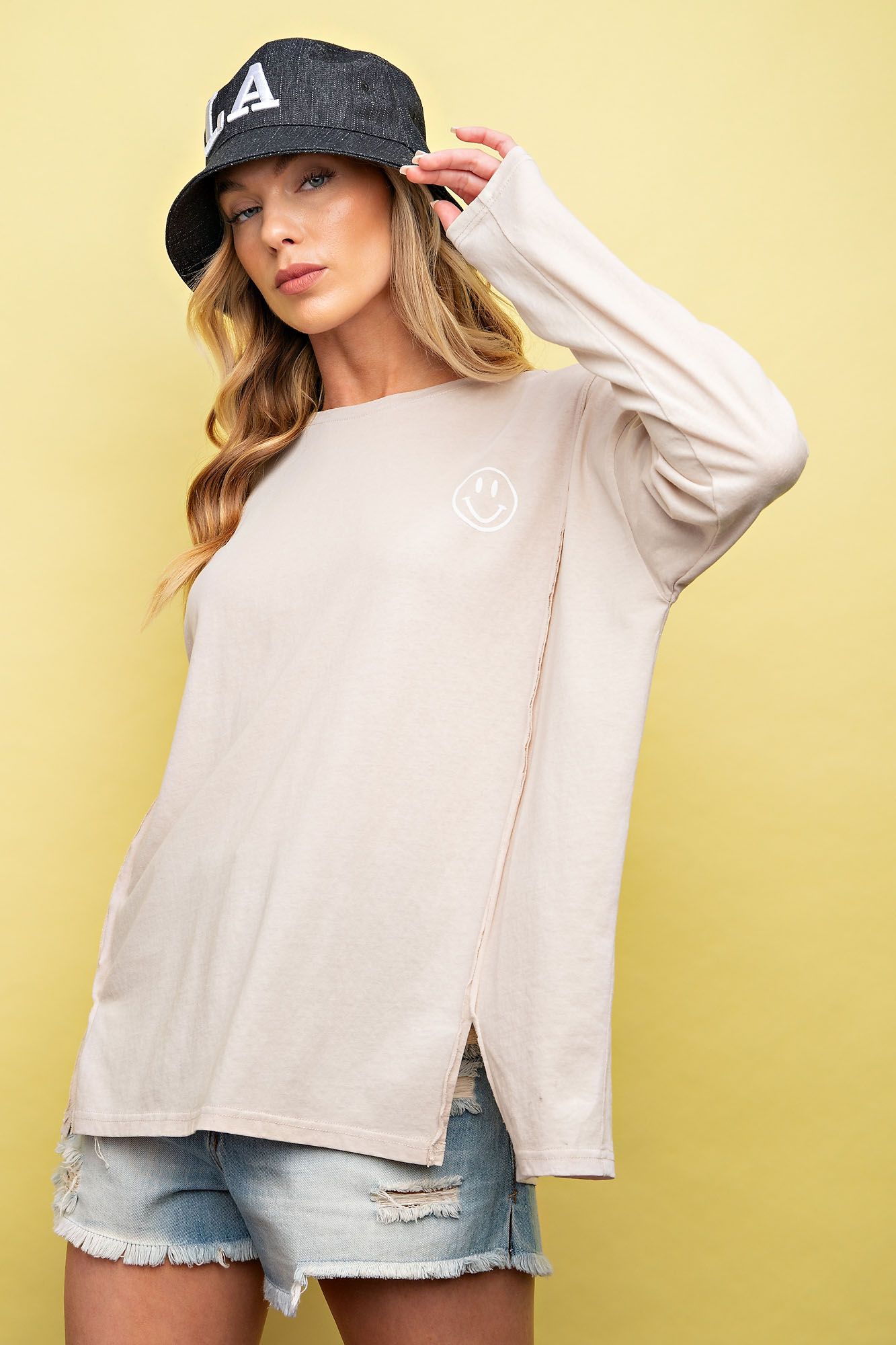 Cotton Slub Top with a Smiling Face Print - "Good to See U"