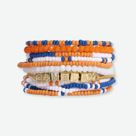 Game Day Bracelet Stack – Blue, Orange & White - Buttercup Lynne Boutique
