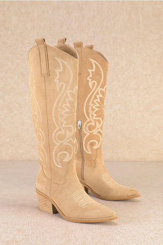 MiiM Giada Embroidered Cowgirl Boots – Apricot