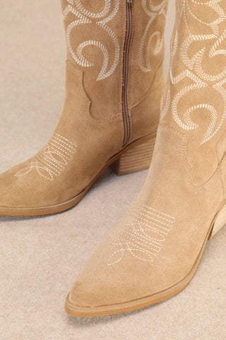 MiiM Giada Embroidered Cowgirl Boots – Apricot