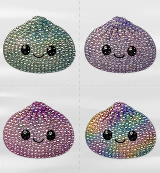 Stickerbeans Surprise Dumpling Multipack showing four holographic rhinestone dumpling stickers in assorted colors