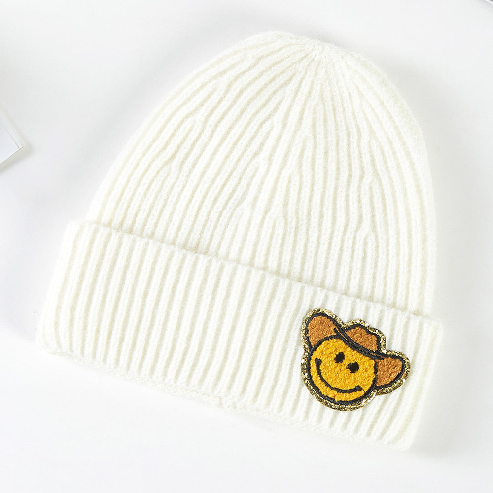 Smiley Cowboy Beanie - Multiple Colors - Ivory Taupe Black Pink