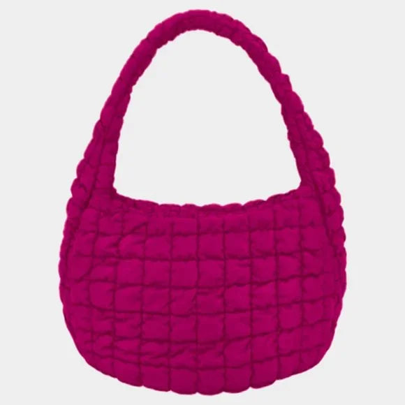 Quilted Puffer Shoulder/Crossbody Bag - Fuchsia