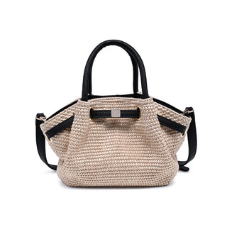 Urban Expressions Selena straw handbag in natural beige with black leather trim and handles