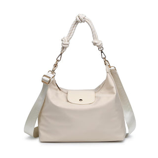 Cream colored Nova handbag by Urban Expressions with rope handle and shoulder strap
