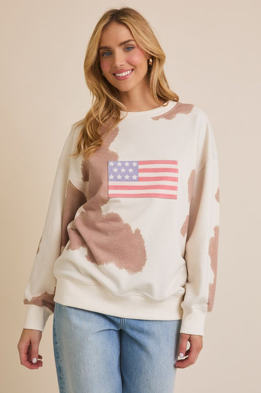 Gilli USA Flag Cow Print Sweatshirt