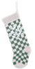 Knit Christmas stocking with green and white buffalo check snowflake pattern