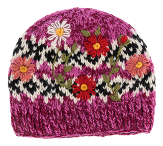 Embroidered Floral Wool Beanie
