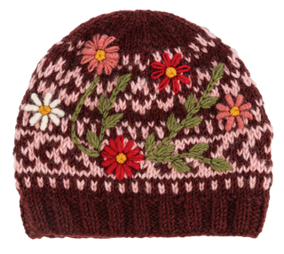 Embroidered Floral Wool Beanie