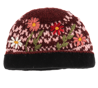 Embroidered Floral Wool Beanie