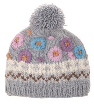 Meadow Blooms Embroidered Pom Pom Beanie