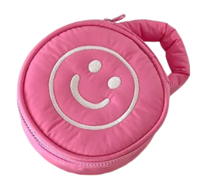 Cosmetic Puffer Bag Happy Face - Pink Lavender Lime Aqua