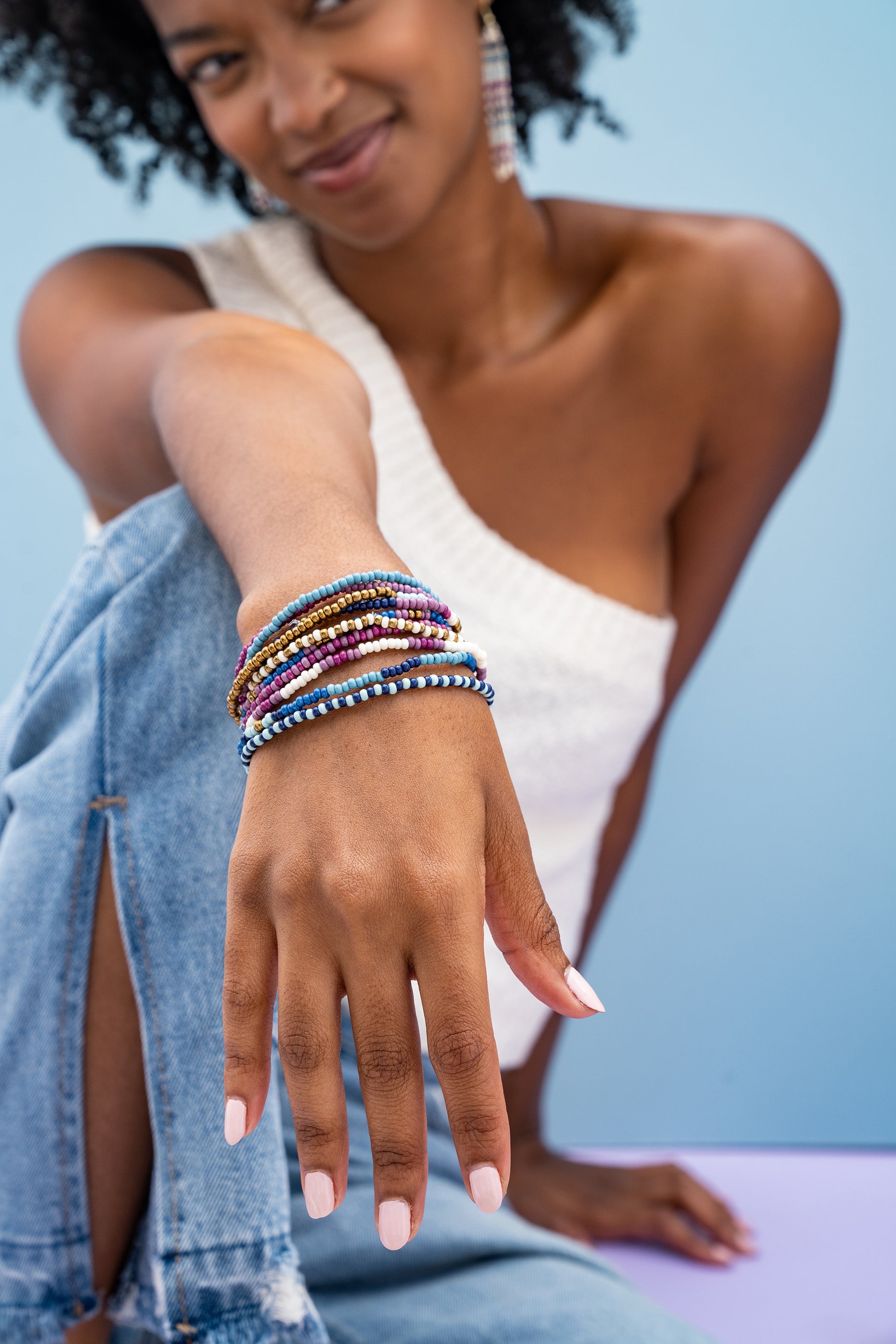 Sage Mixed Stripe Beaded Stretch Bracelets - Buttercup Lynne Boutique