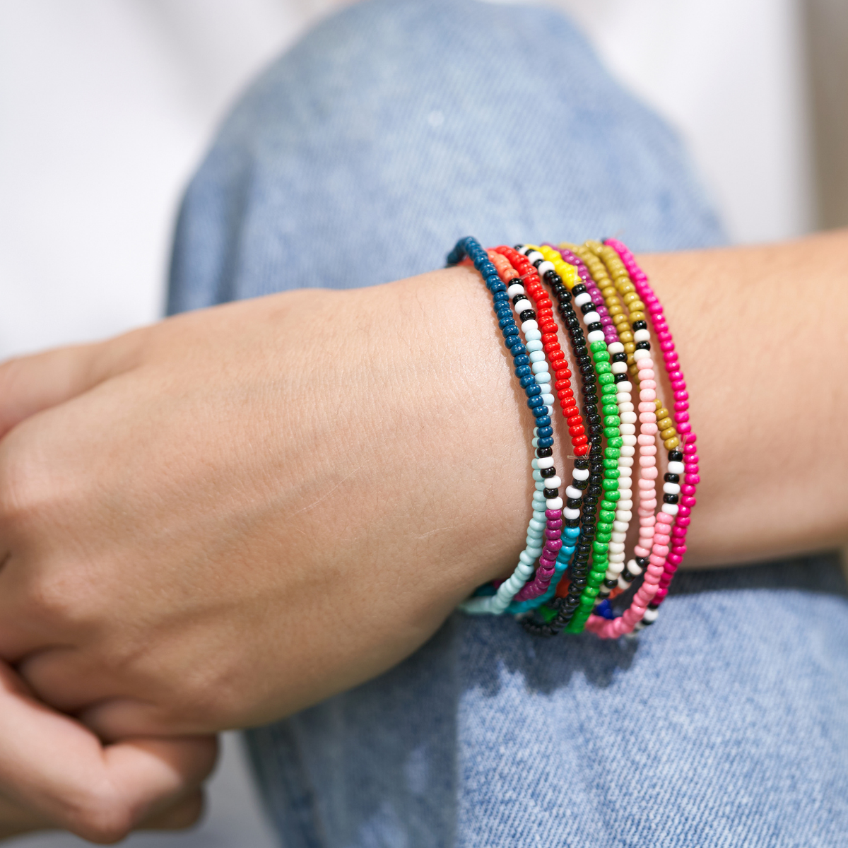 Sage Mixed Stripe Beaded Stretch Bracelets - Buttercup Lynne Boutique