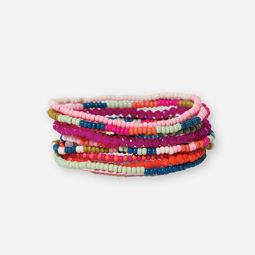 Sage Mixed Stripe Beaded Stretch Bracelets - Buttercup Lynne Boutique