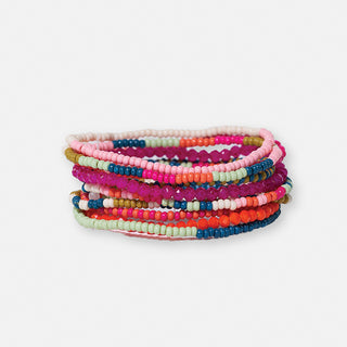 Sage Mixed Stripe Beaded Stretch Bracelets - Buttercup Lynne Boutique