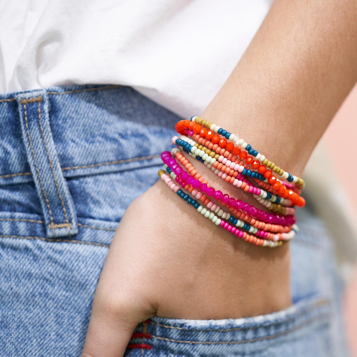 Sage Mixed Stripe Beaded Stretch Bracelets - Buttercup Lynne Boutique