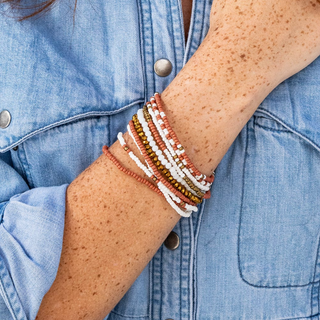 Sage Mixed Stripe Beaded Stretch Bracelets - Buttercup Lynne Boutique
