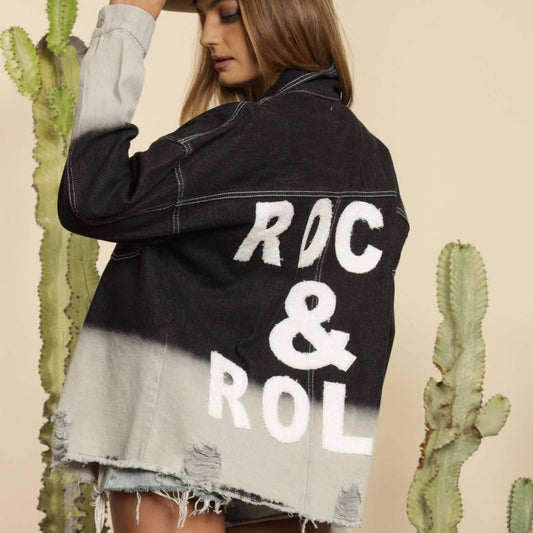 Denim Jacket Distressed with ROCK & ROLL