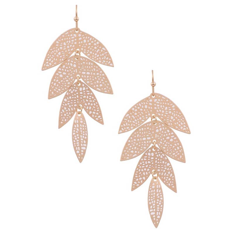 Floral Leaf Drop Earrings - Dangle - Matte Gold